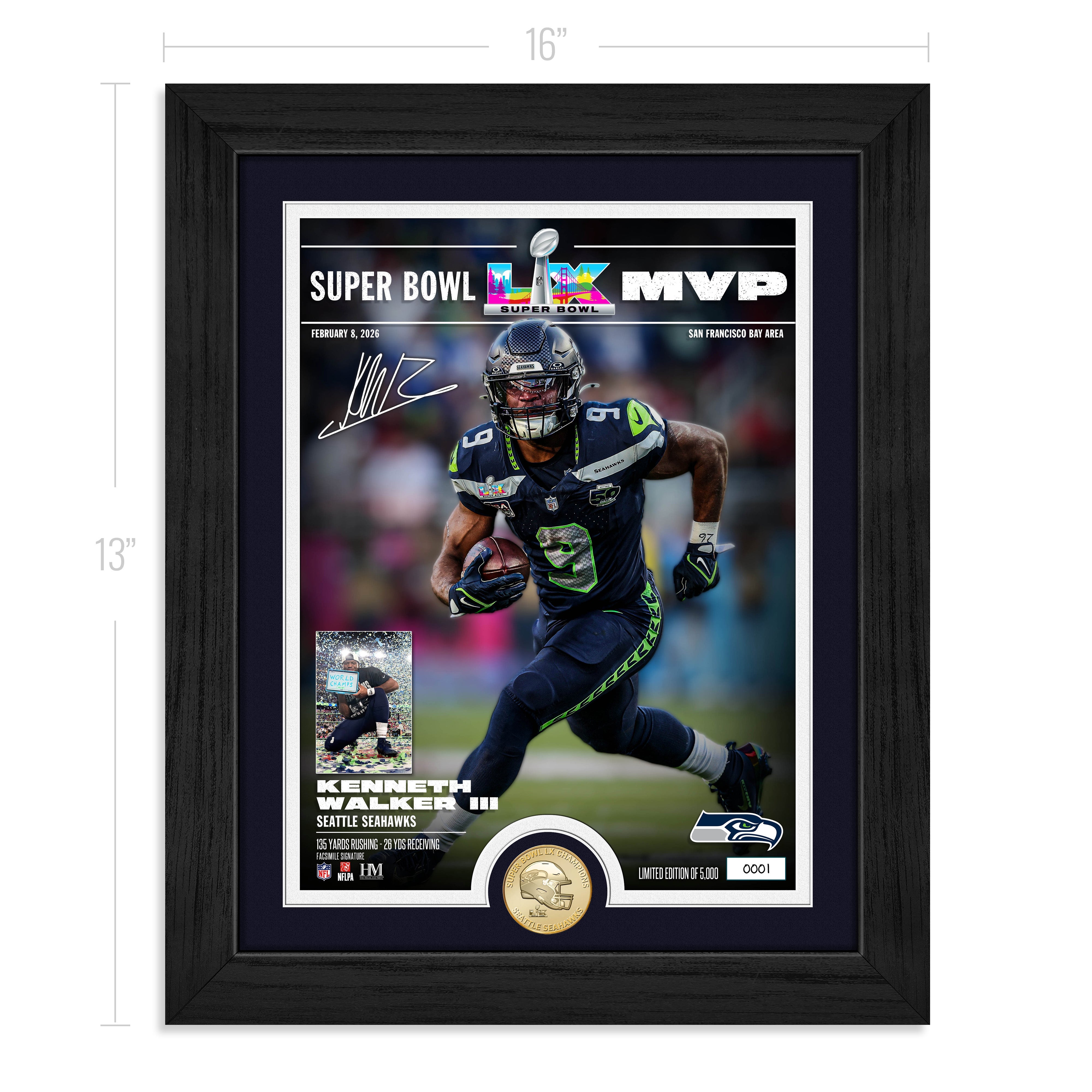 Seattle Seahawks Kenneth Walker III Super Bowl LX MVP Bronze Coin Photo Mint - Sports Gifts, Sports Memorabilia, Sports Collectibles, Fan Shop