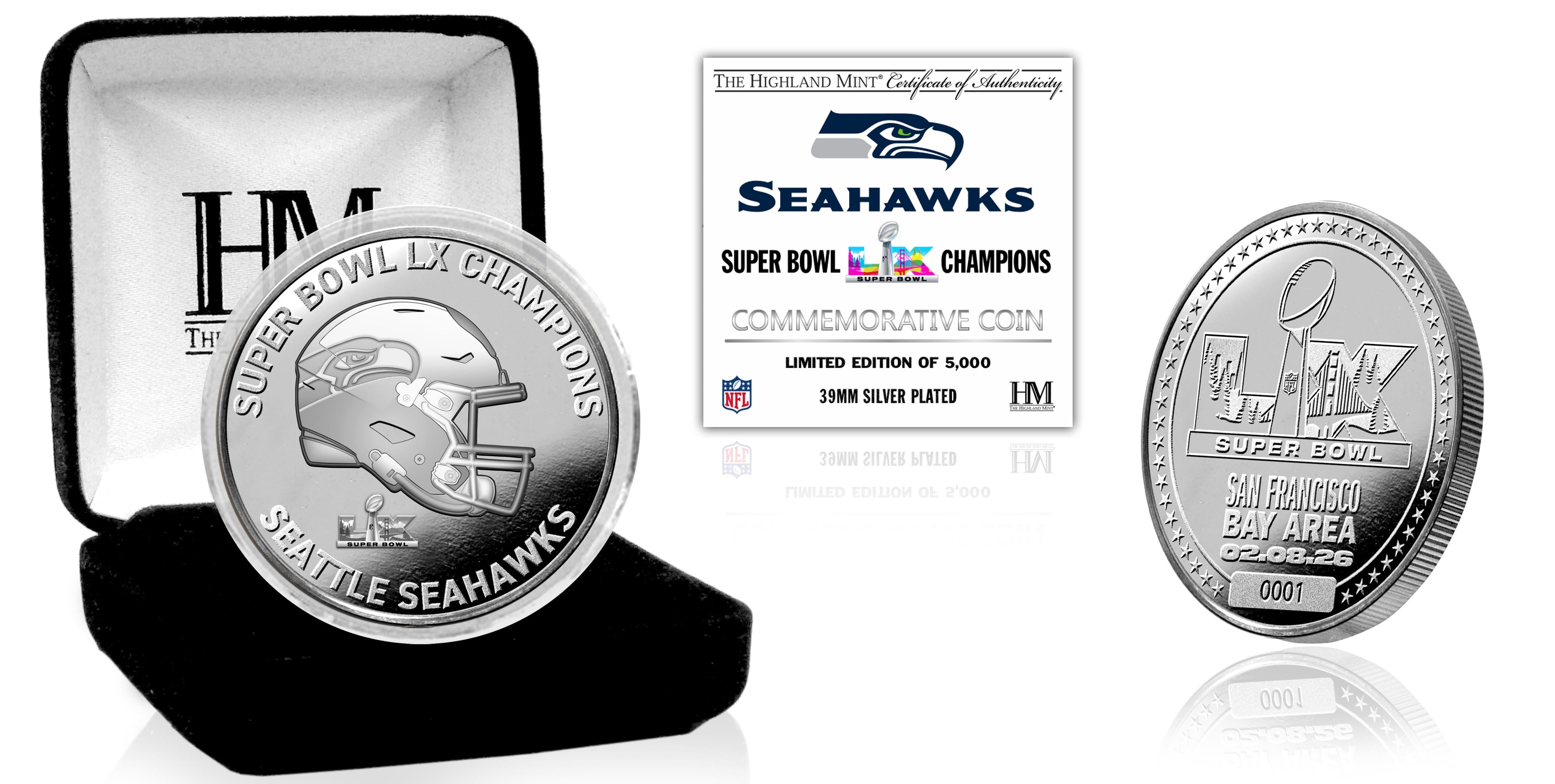 Seattle Seahawks Super Bowl LX Champions Silver Plated Coin
