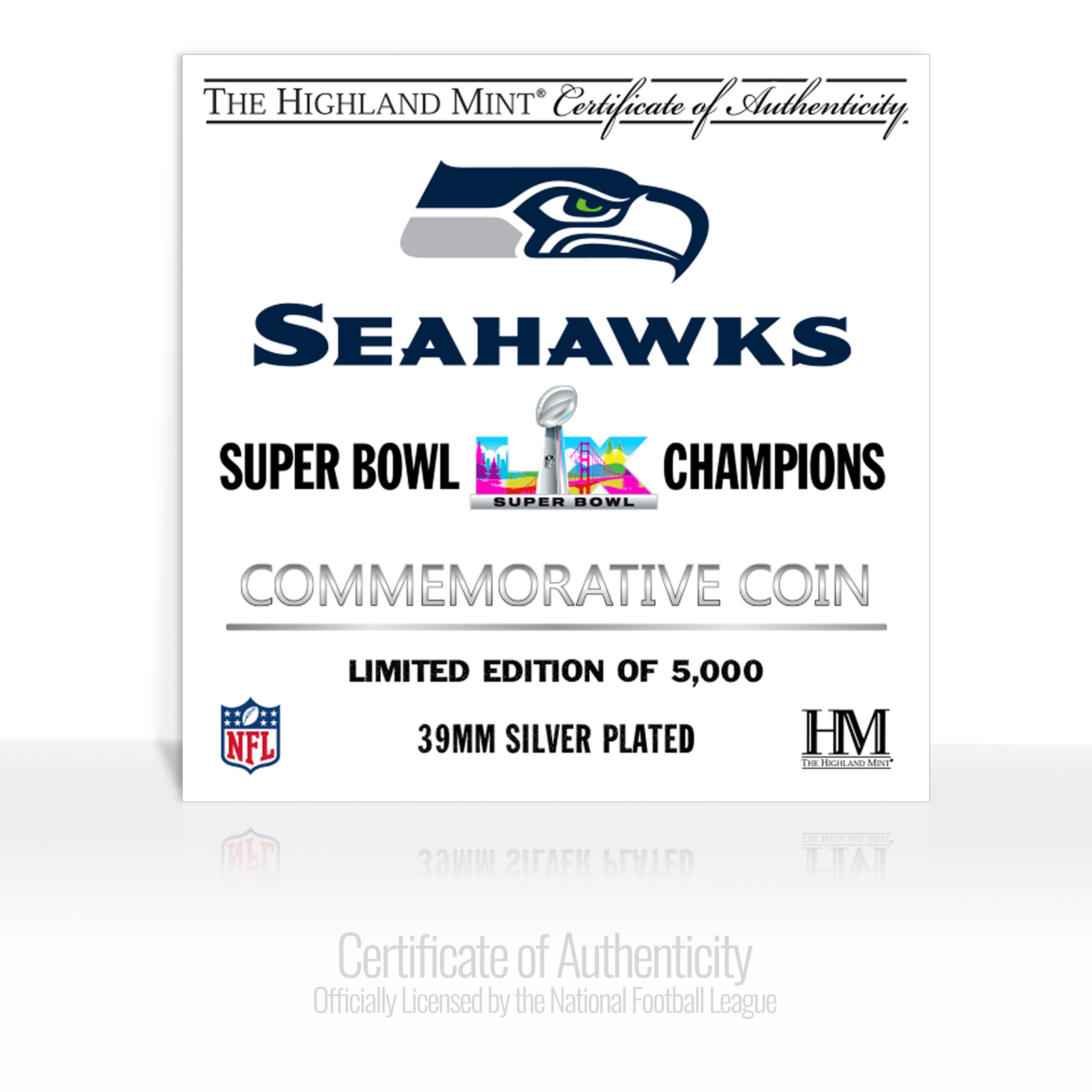 Seattle Seahawks Super Bowl LX Champions Silver Plated Coin - Sports Gifts, Sports Memorabilia, Sports Collectibles, Fan Shop