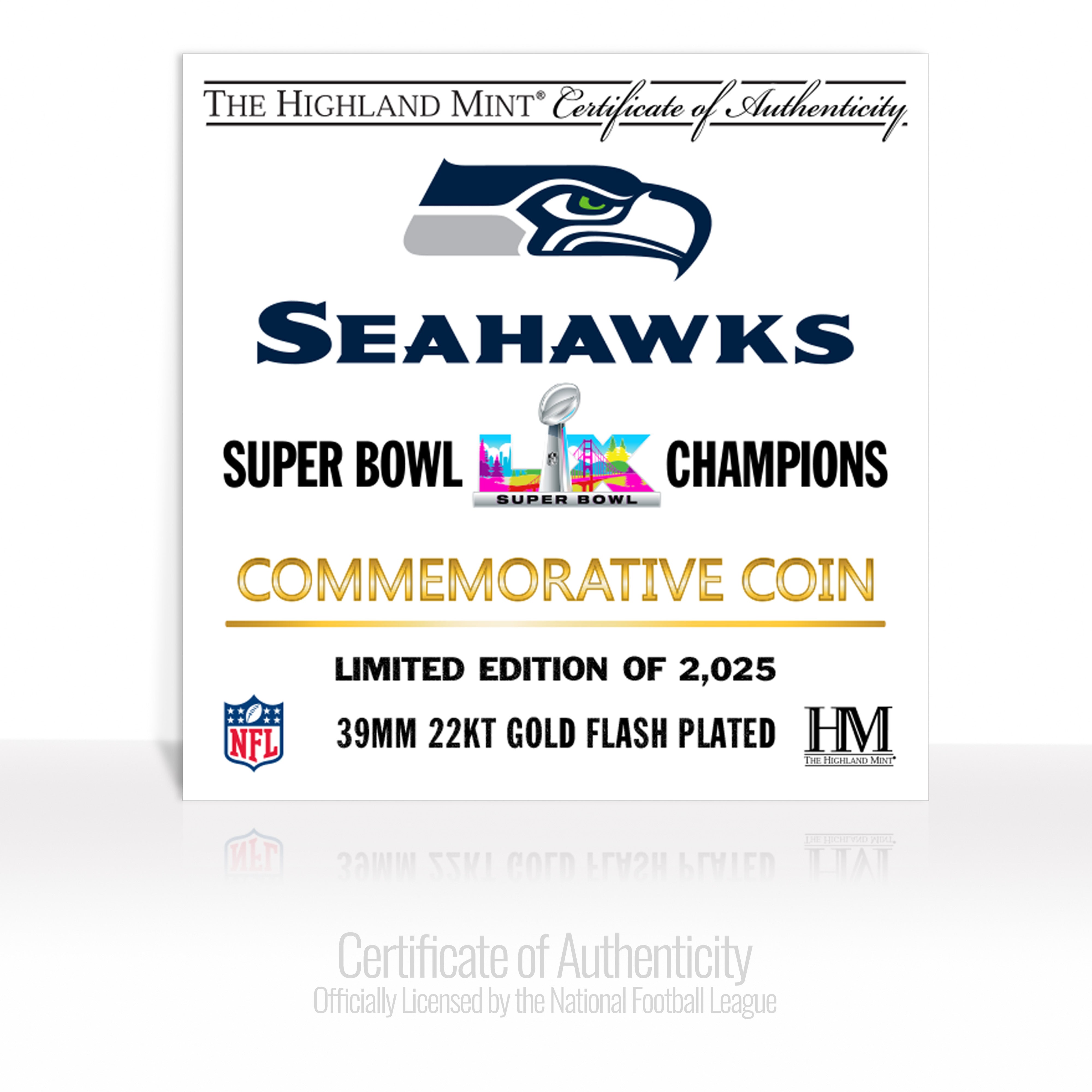 Seattle Seahawks Super Bowl LX Champions Gold Plated Coin - Sports Gifts, Sports Memorabilia, Sports Collectibles, Fan Shop