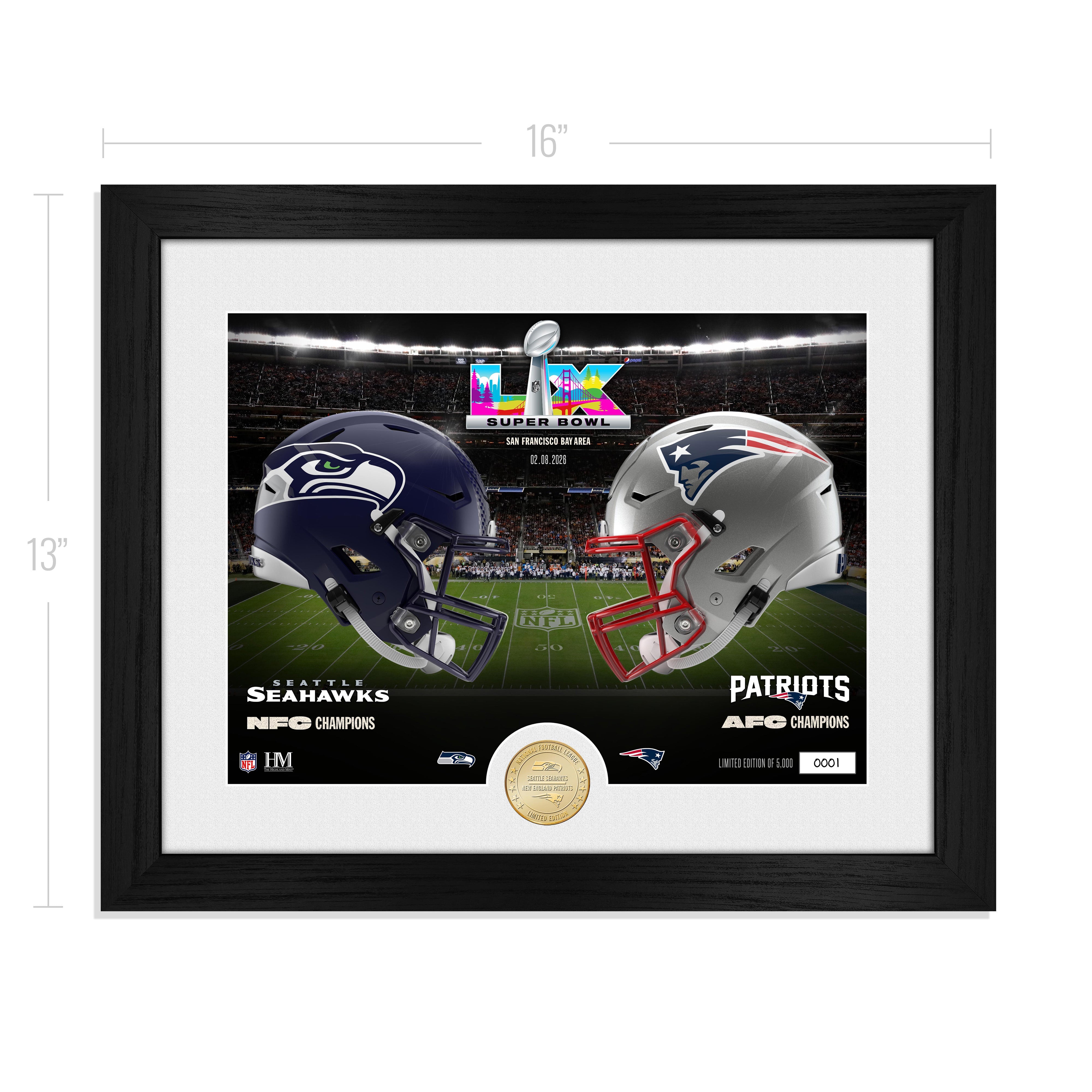 New England Patriots vs. Seattle Seahawks Super Bowl LX Match up Bronze Coin Photo Mint - Sports Gifts, Sports Memorabilia, Sports Collectibles, Fan Shop
