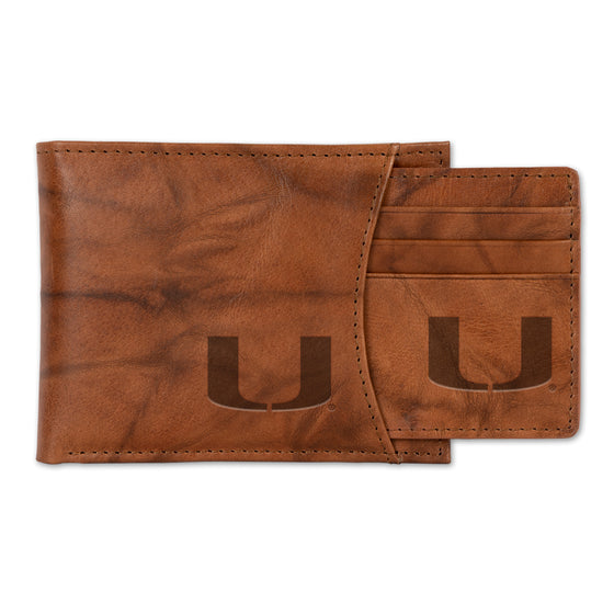 NCAA  Miami Hurricanes  Genuine Leather Slider Wallet - 2 Gifts in One