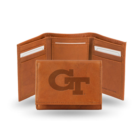 NCAA  Georgia Tech Yellow Jackets  Brown Embossed Genuine Leather Tri-Fold Wallet