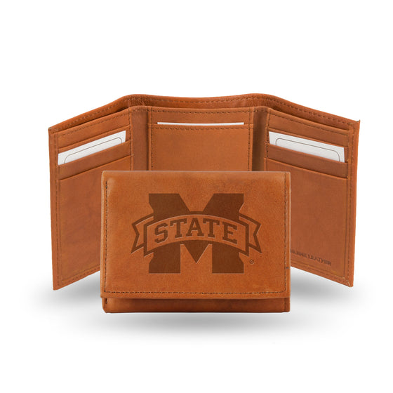 NCAA  Mississippi State Bulldogs  Brown Embossed Genuine Leather Tri-Fold Wallet