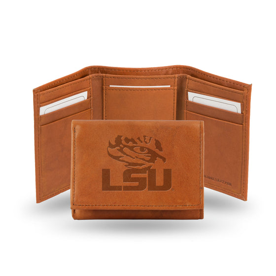 NCAA  LSU Tigers  Brown Embossed Genuine Leather Tri-Fold Wallet