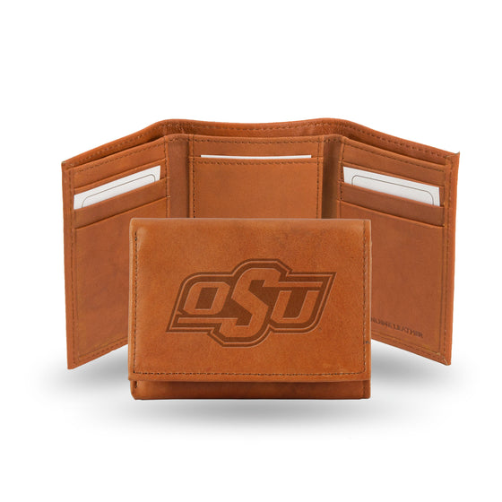 NCAA  Oklahoma State Cowboys  Brown Embossed Genuine Leather Tri-Fold Wallet