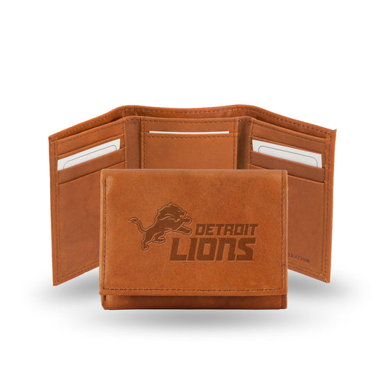 NFL Football Detroit Lions  Brown Embossed Genuine Leather Tri-Fold Wallet