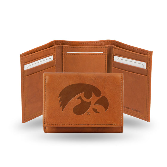 NCAA  Iowa Hawkeyes  Brown Embossed Genuine Leather Tri-Fold Wallet