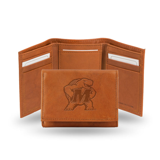 NCAA  Maryland Terrapins  Brown Embossed Genuine Leather Tri-Fold Wallet