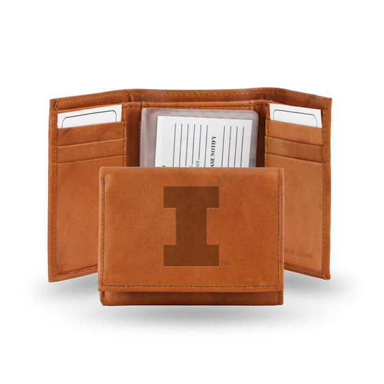 NCAA  Illinois Fighting Illini  Brown Embossed Genuine Leather Tri-Fold Wallet