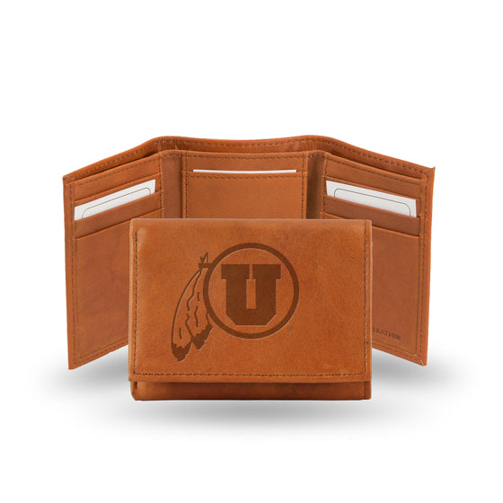 NCAA  Utah Utes  Brown Embossed Genuine Leather Tri-Fold Wallet