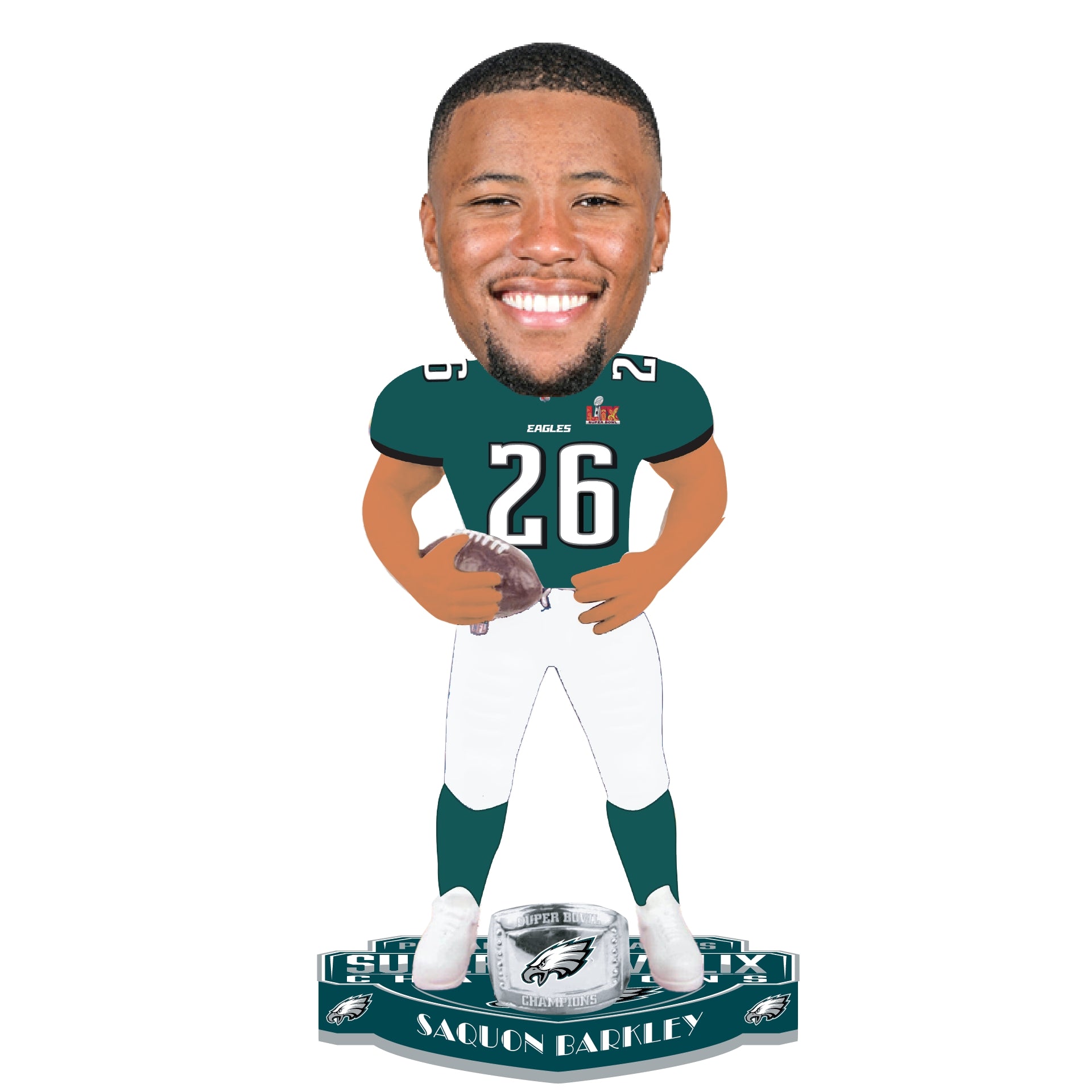 Philadelphia Eagles Super Bowl LIX Champions Saquon Barkley 8" Ring Bobblehead - Sports Collectibles, Sports Memorabilia, Sports Fan Shop, Sports Gifts