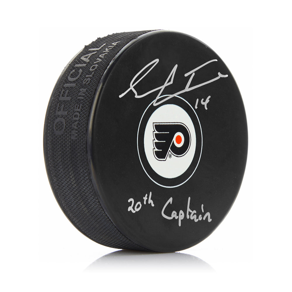 Sean Couturier Philadelphia Flyers Autographed Hockey Logo Puck Inscribed 20th Captain - Sports Collectibles, Sports Memorabilia, Sports Fan Shop, Sports Gifts