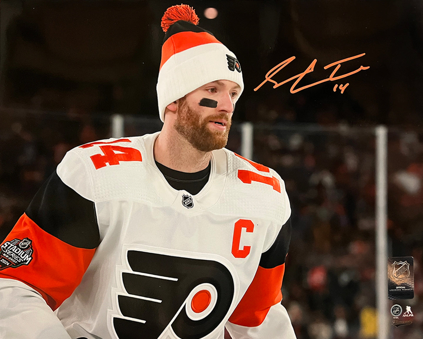 Sean Couturier 2024 Captain Debut Philadelphia Flyers Autographed 11x14 Photo - Orange Signature - Sports Collectibles, Sports Memorabilia, Sports Fan Shop, Sports Gifts