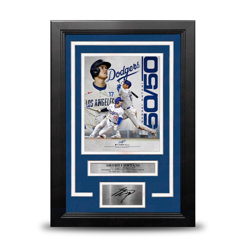 Shohei Ohtani 50-50 Season Record Los Angeles Dodgers 8" x 10" Framed Photo with Engraved Autograph - Sports Collectibles, Sports Memorabilia, Sports Fan Shop, Sports Gifts