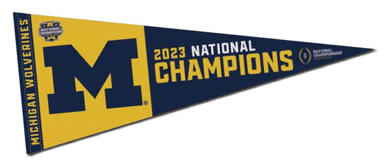 Michigan Wolverines 2024 CFP NCAA National Champs Premium Pennant 12x30 with Printed Strip - 757 Sports Collectibles