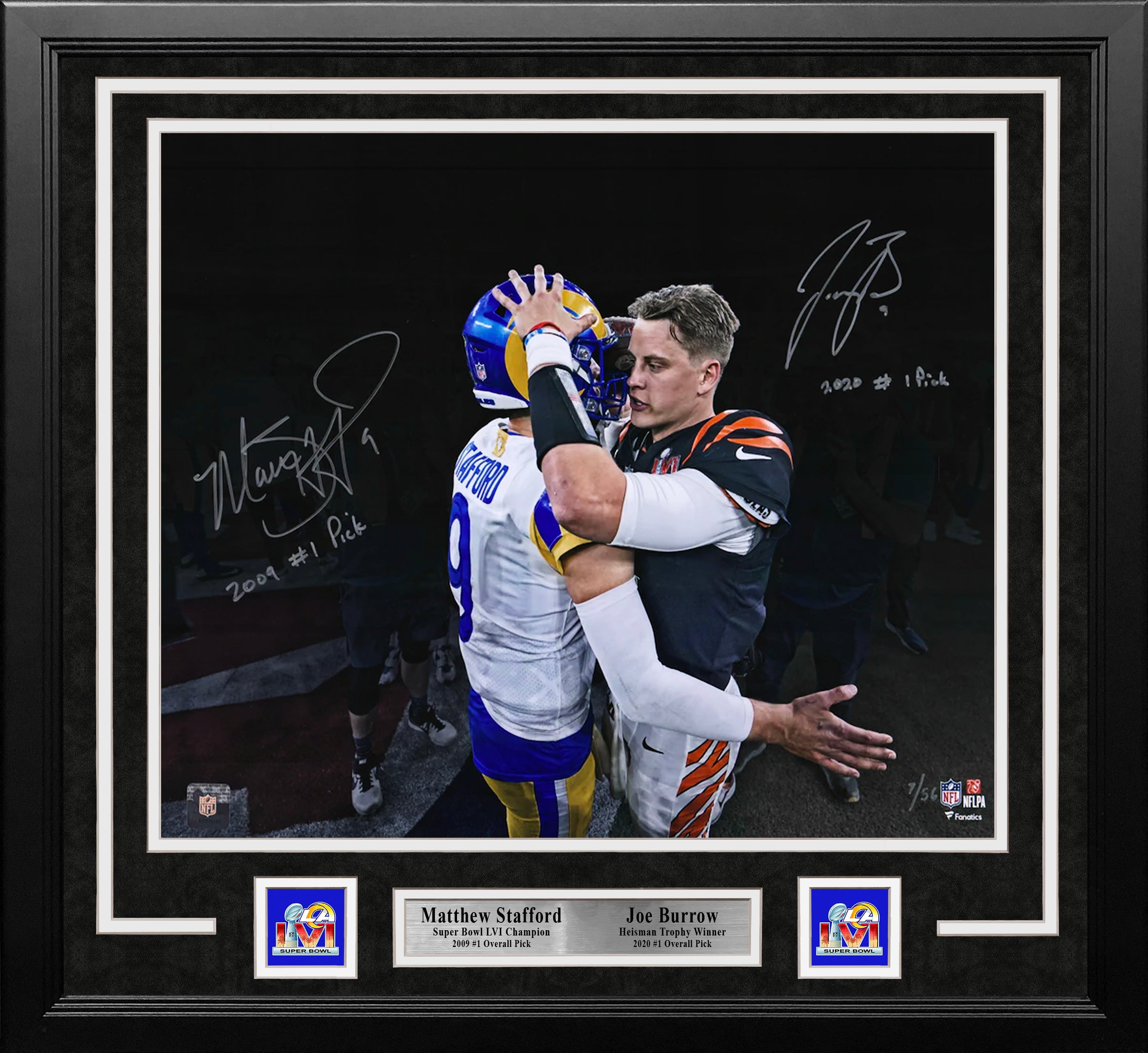 Matthew Stafford & Joe Burrow Autographed Super Bowl 16x20 Framed Football Photo Inscribed #1 Picks - Sports Collectibles, Sports Memorabilia, Sports Fan Shop, Sports Gifts