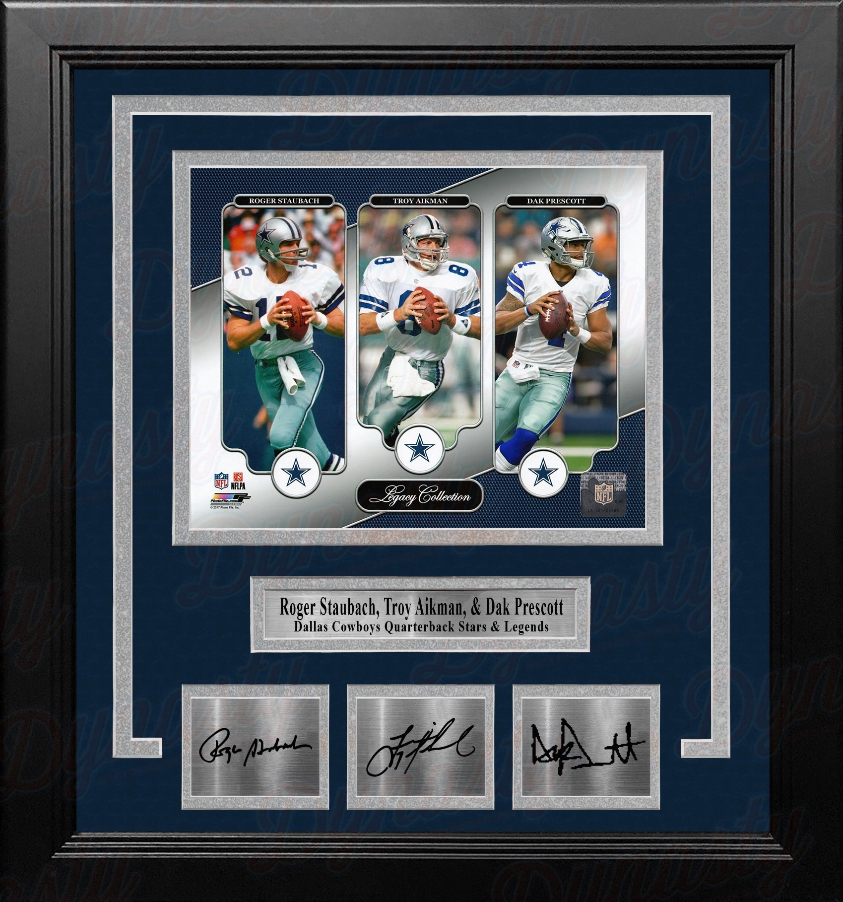 Roger Staubach, Troy Aikman & Dak Prescott Dallas Cowboys 8x10 Framed Photo with Engraved Autographs - Sports Collectibles, Sports Memorabilia, Sports Fan Shop, Sports Gifts