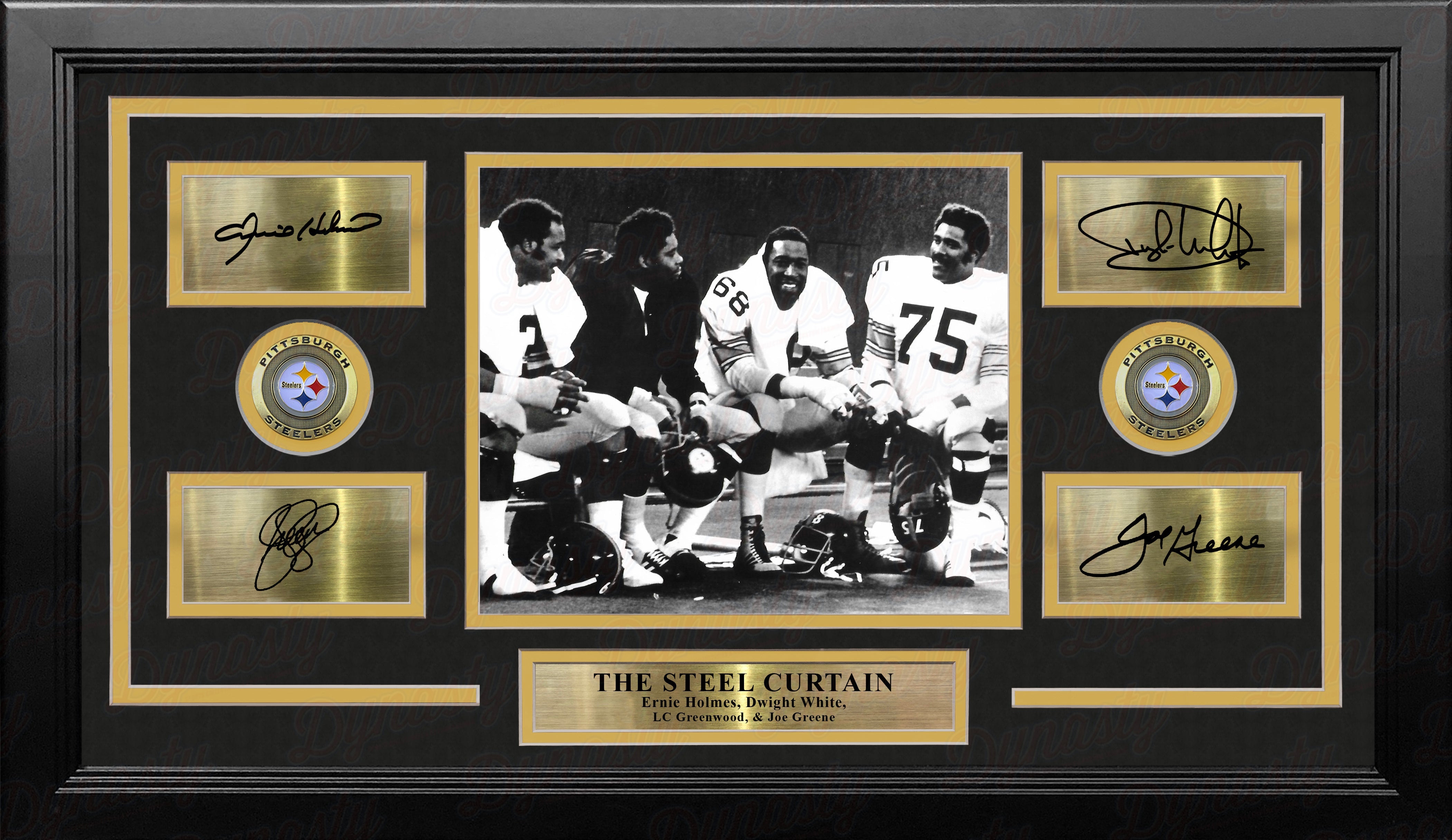 The Steel Curtain on the Bench Pittsburgh Steelers 8" x 10" Framed Football Photo with Engraved Signatures - Sports Collectibles, Sports Memorabilia, Sports Fan Shop, Sports Gifts