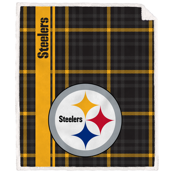 Pittsburgh Steelers Vertical Plaid Sherpa Blanket - 757 Sports Collectibles