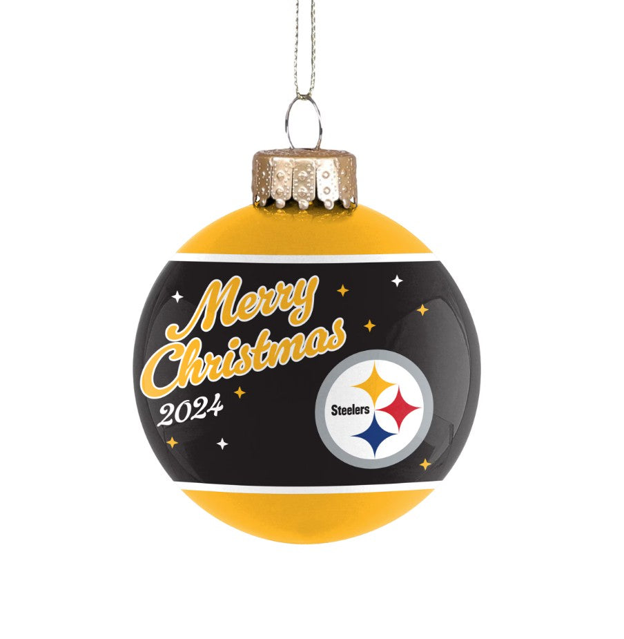 Pittsburgh Steelers 2024 Holiday Glass Ball Ornament - Sports Collectibles, Sports Memorabilia, Sports Fan Shop, Sports Gifts