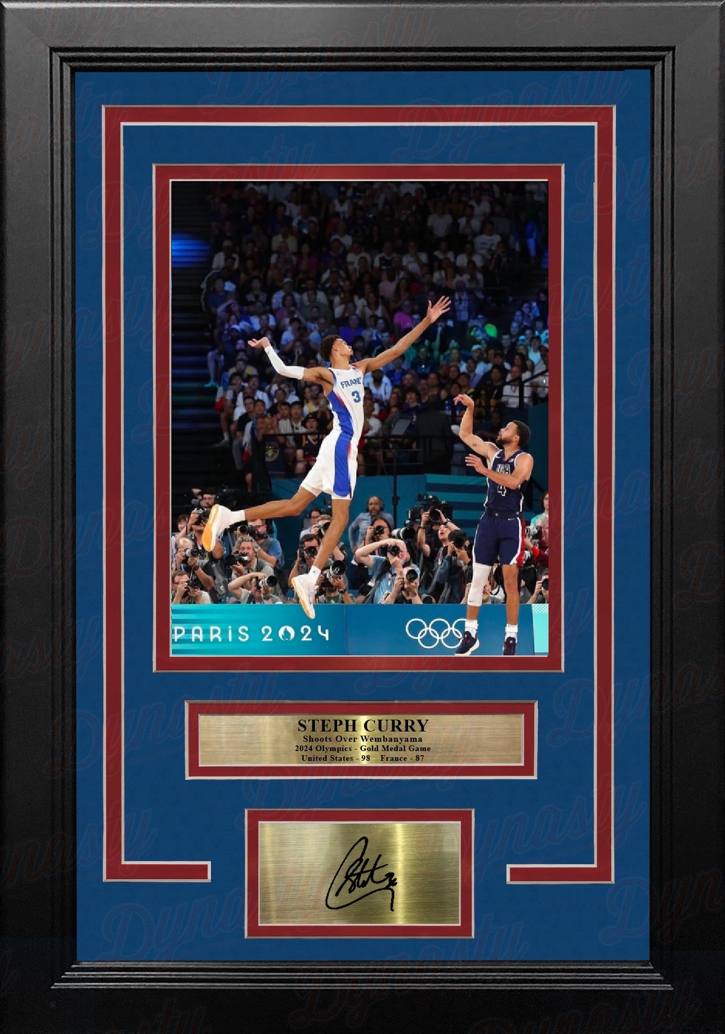 Steph Curry Shoots Over Wembanyama 8" x 10" Framed Olympics Basketball Photo with Engraved Autograph - Sports Gifts, Sports Memorabilia, Sports Collectibles, Fan Shop