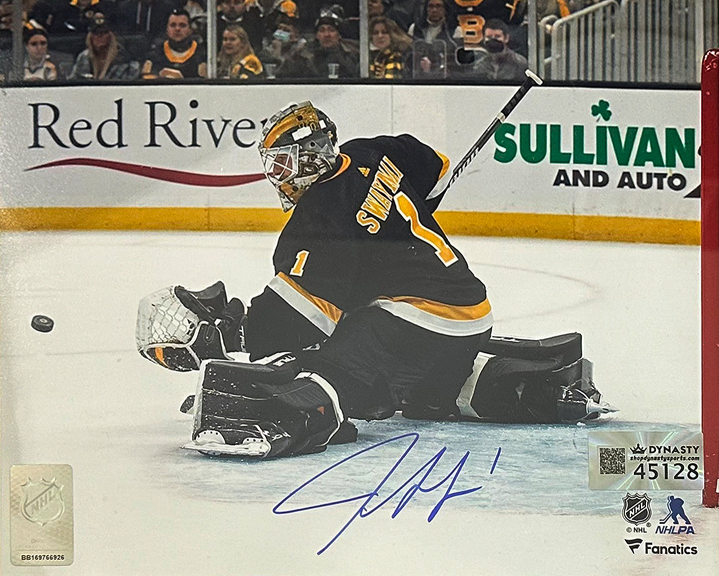 Jeremy Swayman Glove Save Boston Bruins Autographed 11" x 14" Hockey Photo - Sports Collectibles, Sports Memorabilia, Sports Fan Shop, Sports Gifts