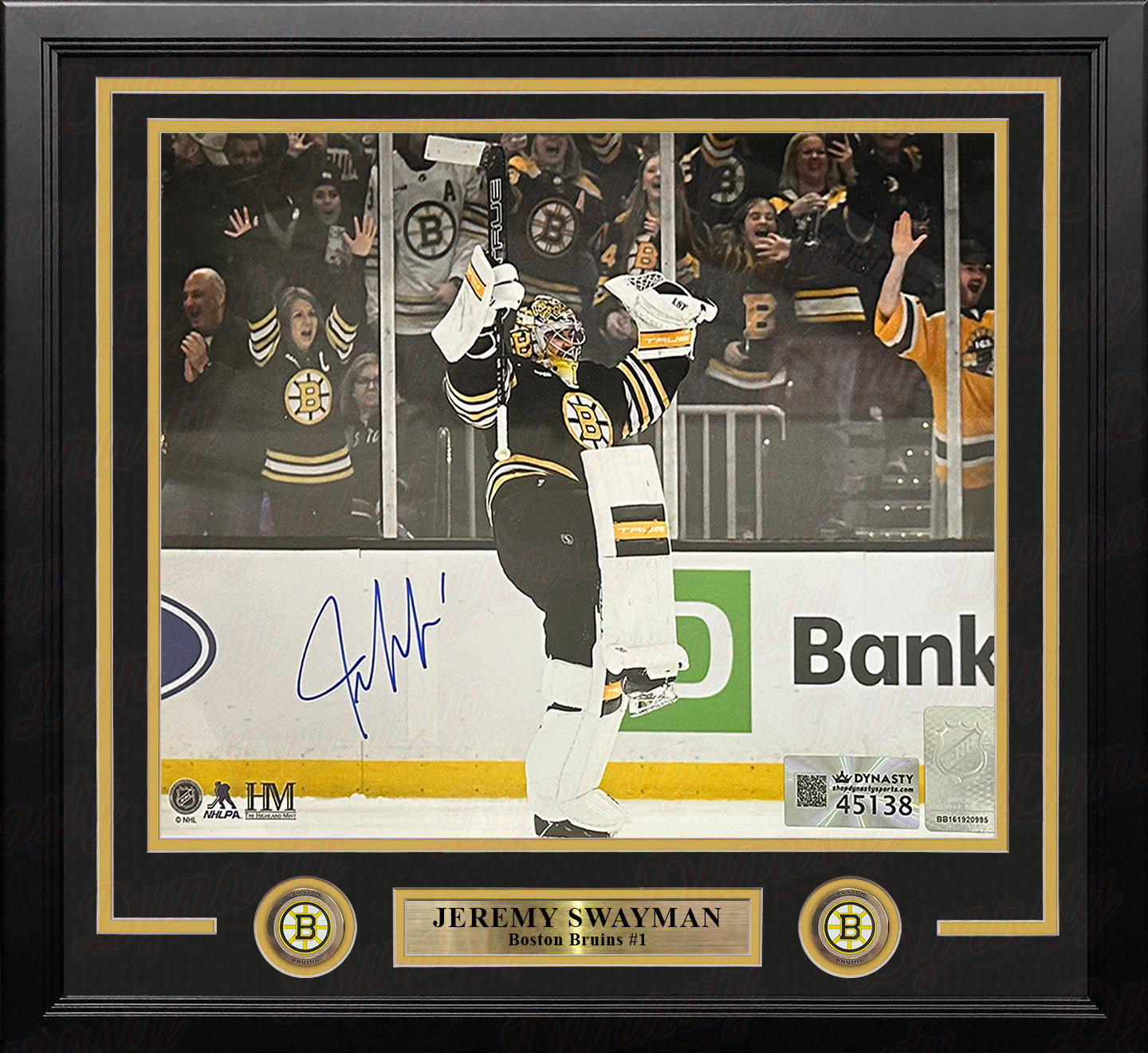 Jeremy Swayman Celebration Boston Bruins Autographed 16" x 20" Framed Hockey Photo - Sports Collectibles, Sports Memorabilia, Sports Fan Shop, Sports Gifts