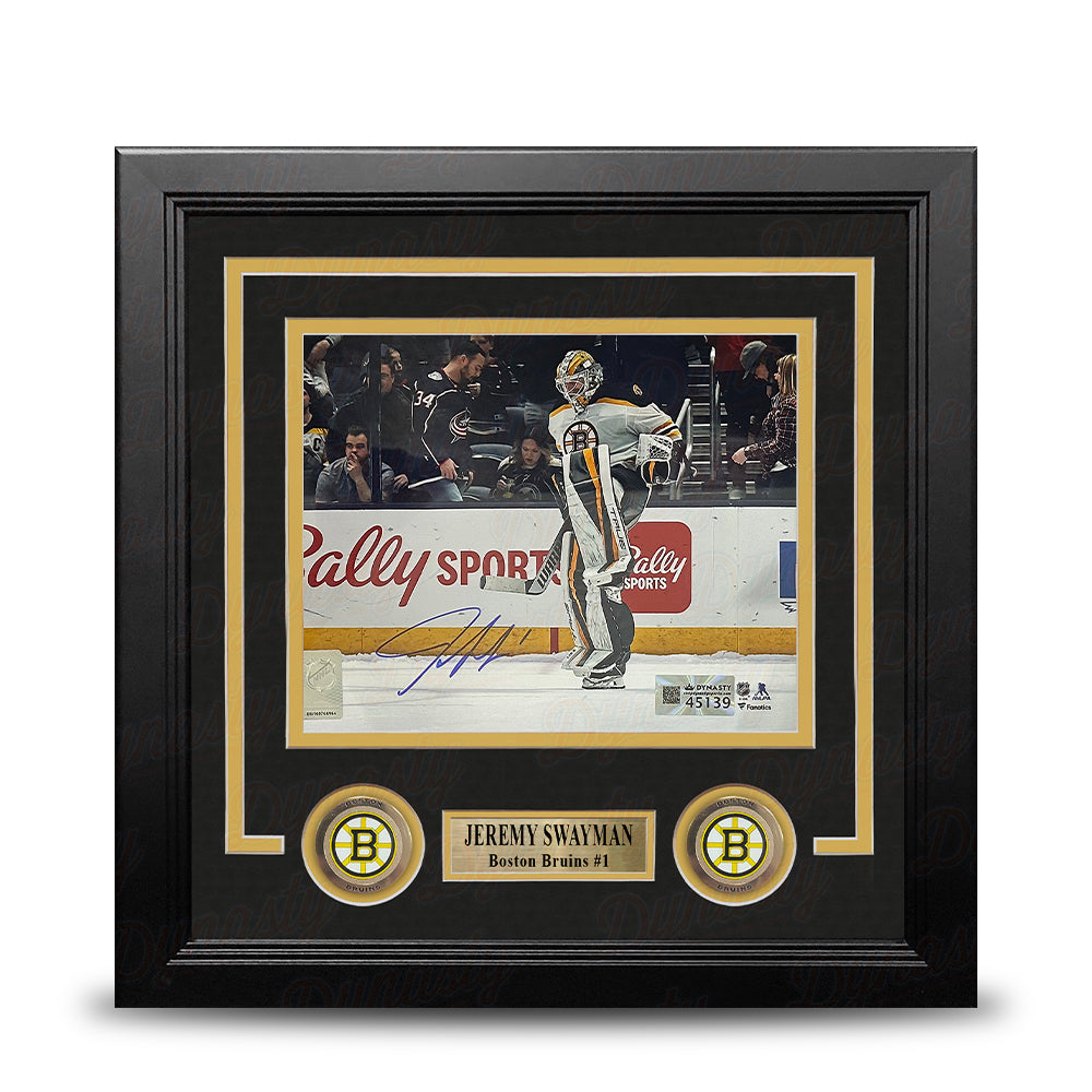 Jeremy Swayman Warming Up Boston Bruins Autographed 8" x 10" Framed Hockey Photo - Sports Collectibles, Sports Memorabilia, Sports Fan Shop, Sports Gifts