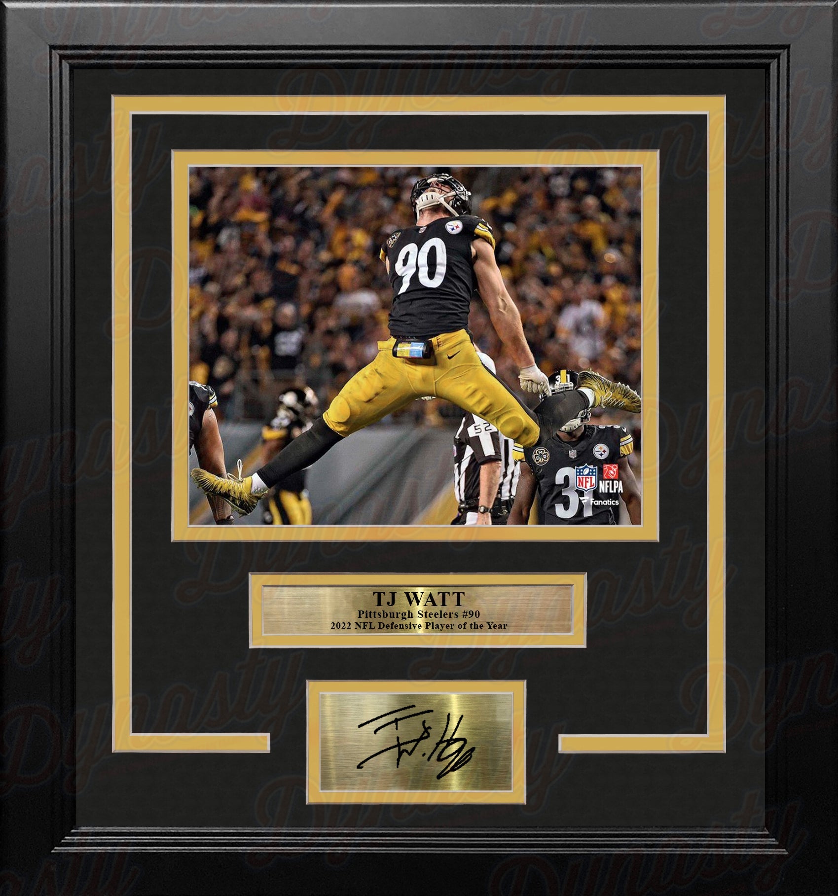 TJ Watt Celebration Pittsburgh Steelers 8" x 10" Framed Football Photo with Engraved Autograph - Sports Collectibles, Sports Memorabilia, Sports Fan Shop, Sports Gifts