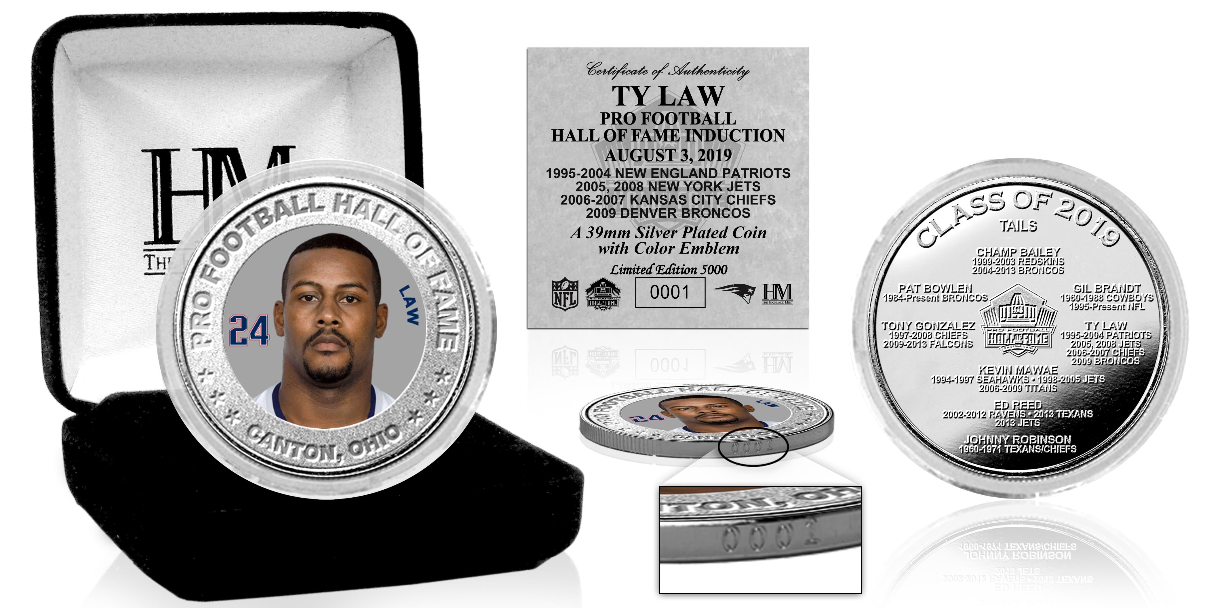 Ty Law Hall of Fame 2019 Silver Color Coin - Sports Collectibles, Sports Memorabilia, Sports Fan Shop, Sports Gifts