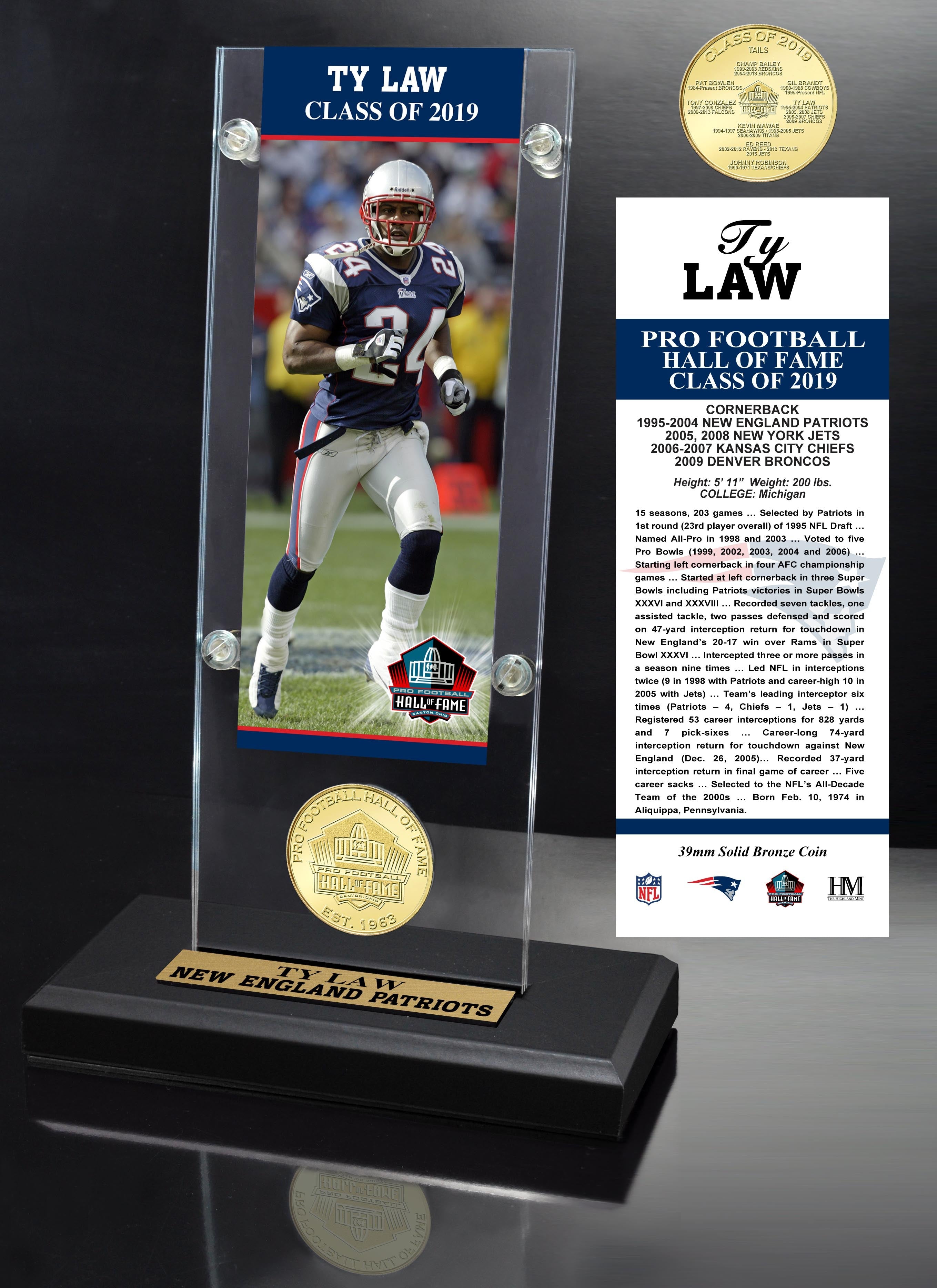 Ty Law Hall of Fame 2019 Bronze Coin Acrylic Desk Top - Sports Collectibles, Sports Memorabilia, Sports Fan Shop, Sports Gifts