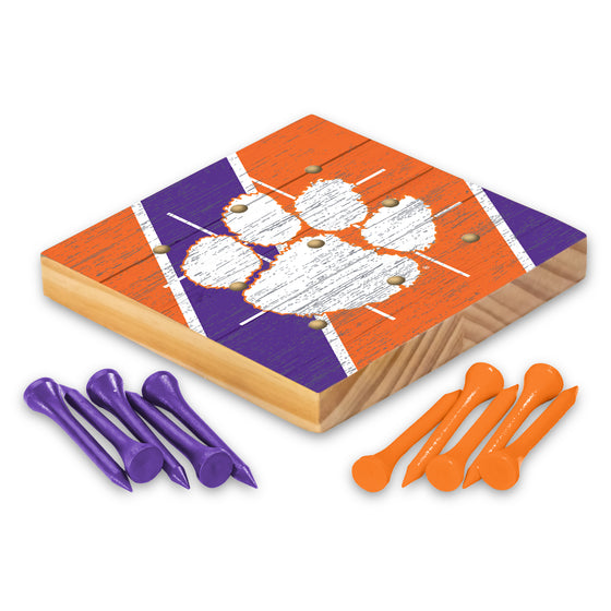 NCAA  Clemson Tigers  4.25" x 4.25" Wooden Travel Sized Tic Tac Toe Game - Toy Peg Games - Family Fun