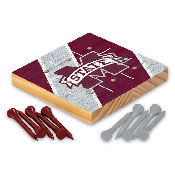 NCAA  Mississippi State Bulldogs  4.25" x 4.25" Wooden Travel Sized Tic Tac Toe Game - Toy Peg Games - Family Fun