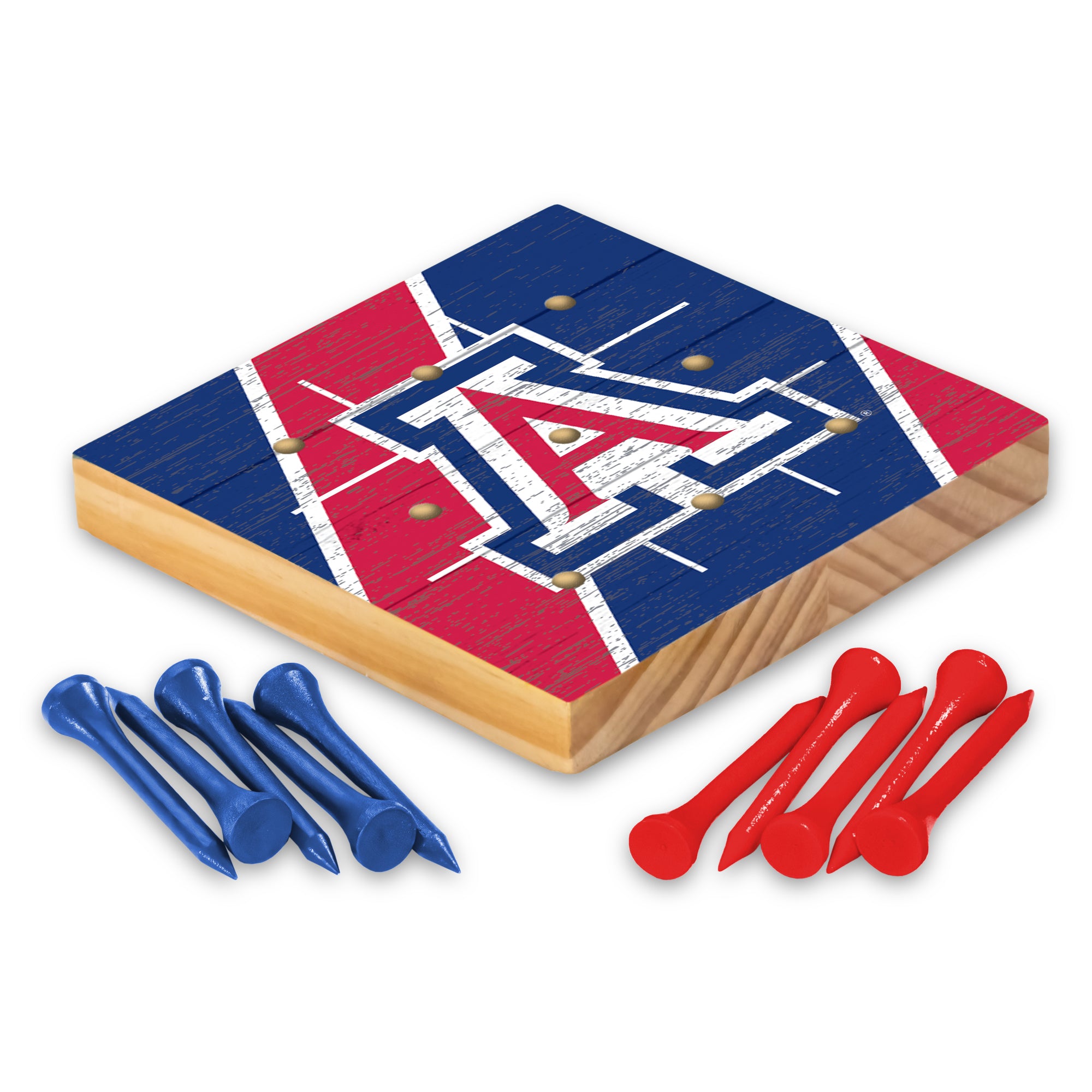 NCAA  Arizona Wildcats  4.25" x 4.25" Wooden Travel Sized Tic Tac Toe Game - Toy Peg Games - Family Fun