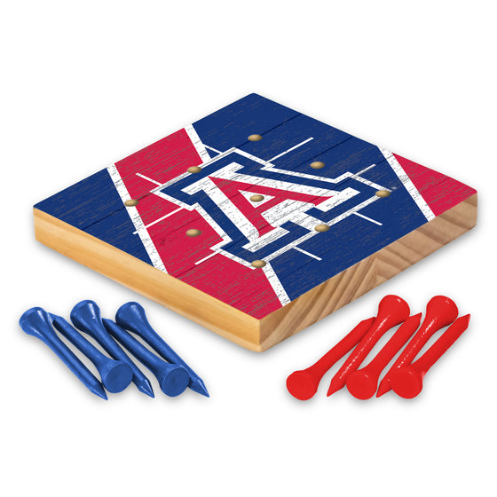 NCAA  Arizona Wildcats  4.25" x 4.25" Wooden Travel Sized Tic Tac Toe Game - Toy Peg Games - Family Fun