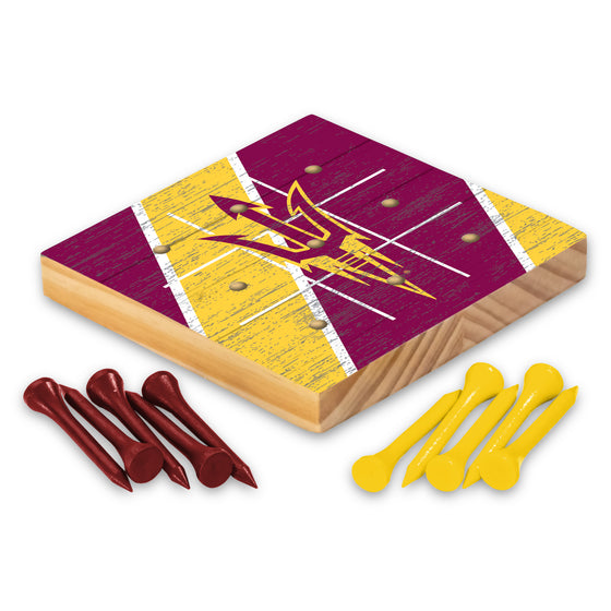 NCAA  Arizona State Sun Devils  4.25" x 4.25" Wooden Travel Sized Tic Tac Toe Game - Toy Peg Games - Family Fun