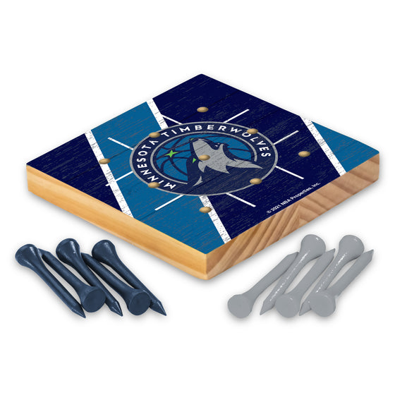 NBA Basketball Minnesota Timberwolves  4.25" x 4.25" Wooden Travel Sized Tic Tac Toe Game - Toy Peg Games - Family Fun
