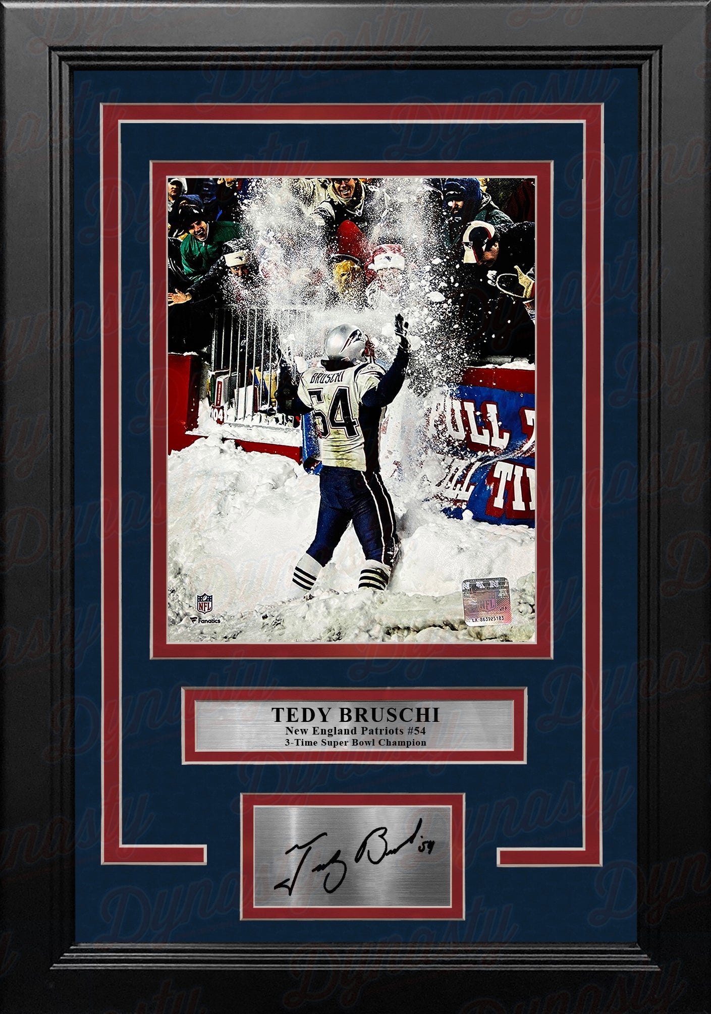 Tedy Bruschi Snow Game New England Patriots 8" x 10" Framed Football Photo with Engraved Autograph - Sports Collectibles, Sports Memorabilia, Sports Fan Shop, Sports Gifts