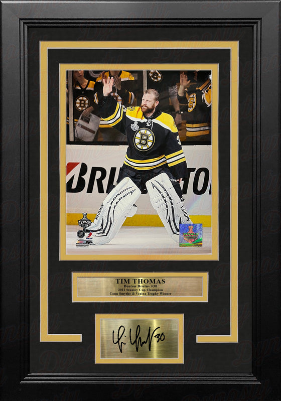 Tim Thomas 2011 Stanley Cup Finals Boston Bruins 8" x 10" Framed Hockey Photo with Engraved Autograph - Sports Collectibles, Sports Memorabilia, Sports Fan Shop, Sports Gifts