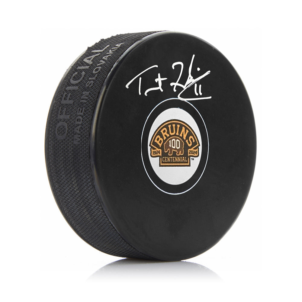 Trent Frederic Autographed Boston Bruins 100th Anniversary Hockey Logo Puck - Sports Collectibles, Sports Memorabilia, Sports Fan Shop, Sports Gifts