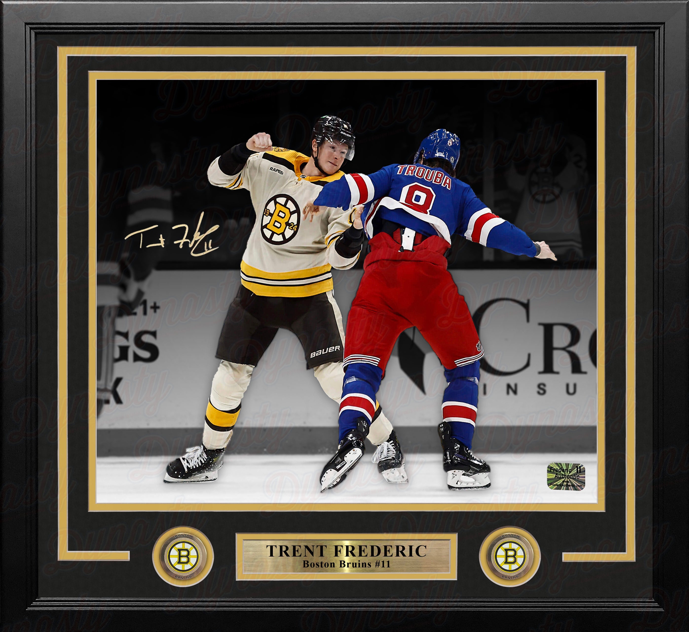 Trent Frederic Fighting Action Boston Bruins Autographed 11" x 14" Framed Hockey Photo - Sports Collectibles, Sports Memorabilia, Sports Fan Shop, Sports Gifts