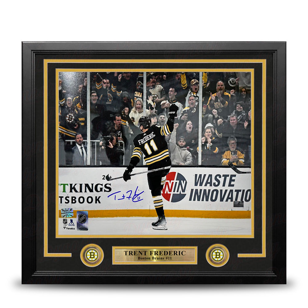 Trent Frederic Goal Celebration Boston Bruins Autographed 16" x 20" Framed Hockey Photo - Sports Collectibles, Sports Memorabilia, Sports Fan Shop, Sports Gifts
