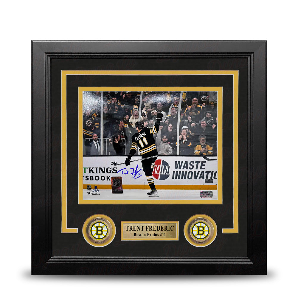 Trent Frederic Goal Celebration Boston Bruins Autographed 8" x 10" Framed Hockey Photo - Sports Collectibles, Sports Memorabilia, Sports Fan Shop, Sports Gifts