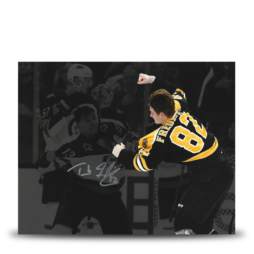 Trent Frederic Fight Boston Bruins Autographed Blackout 11" x 14" Hockey Photo - Sports Collectibles, Sports Memorabilia, Sports Fan Shop, Sports Gifts