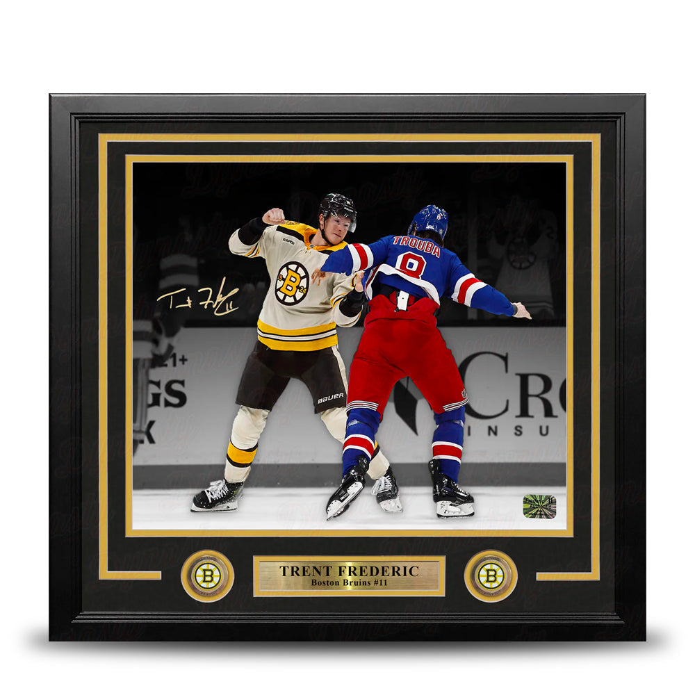 Trent Frederic Fighting Action Boston Bruins Autographed 16" x 20" Framed Hockey Photo - Sports Collectibles, Sports Memorabilia, Sports Fan Shop, Sports Gifts