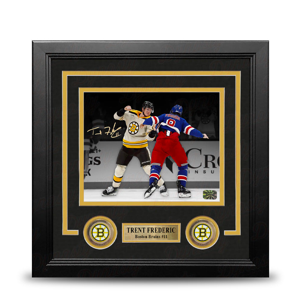 Trent Frederic Fighting Action Boston Bruins Autographed 8" x 10" Framed Hockey Photo - Sports Collectibles, Sports Memorabilia, Sports Fan Shop, Sports Gifts
