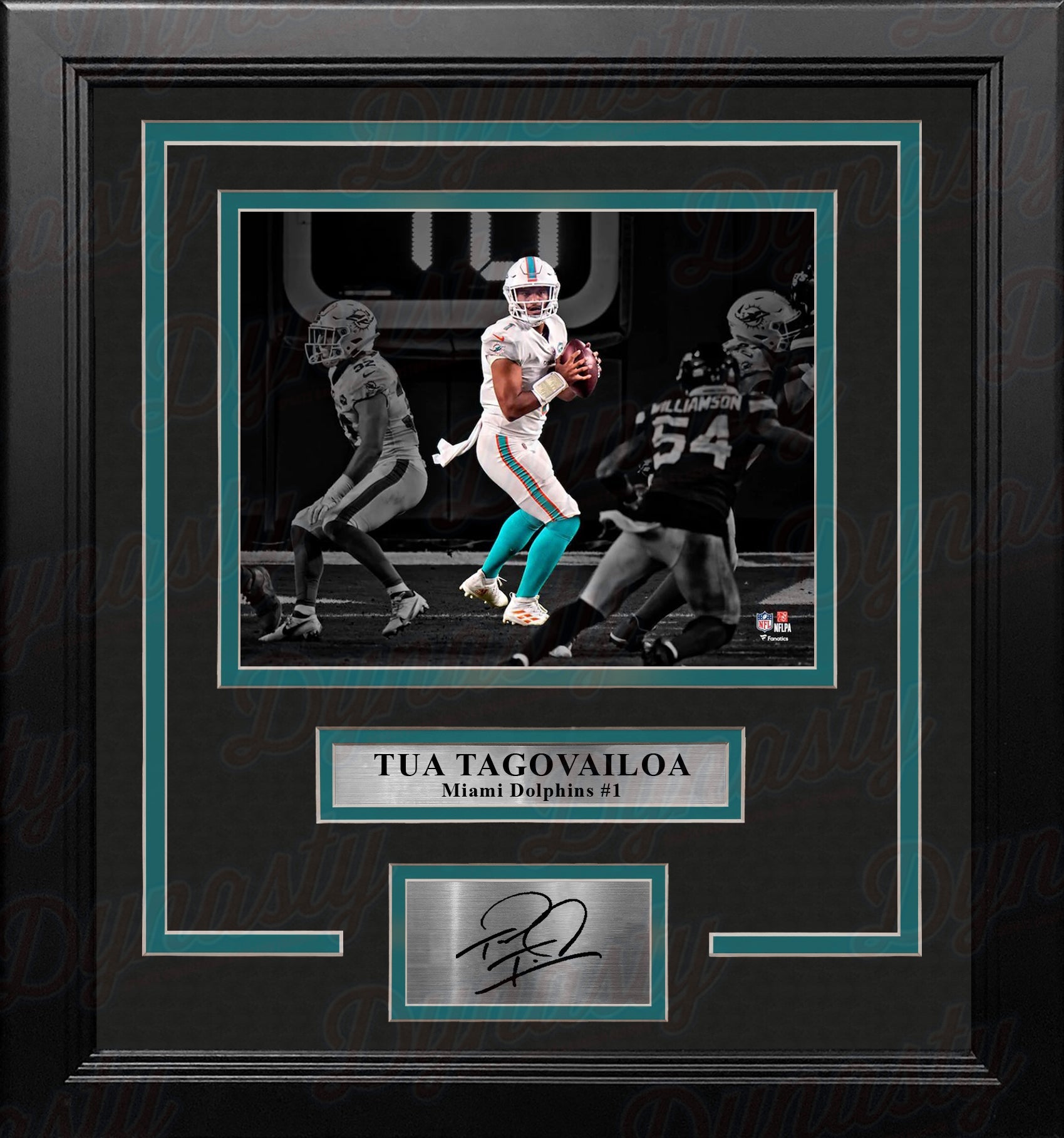 Tua Tagovailoa in Action Miami Dolphins 8x10 Framed Blackout Football Photo with Engraved Autograph - Sports Collectibles, Sports Memorabilia, Sports Fan Shop, Sports Gifts