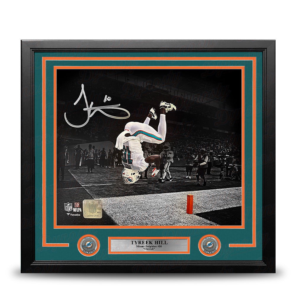 Tyreek Hill Backflip Action Miami Dolphins Autographed 16" x 20" Framed Football Photo - Sports Collectibles, Sports Memorabilia, Sports Fan Shop, Sports Gifts