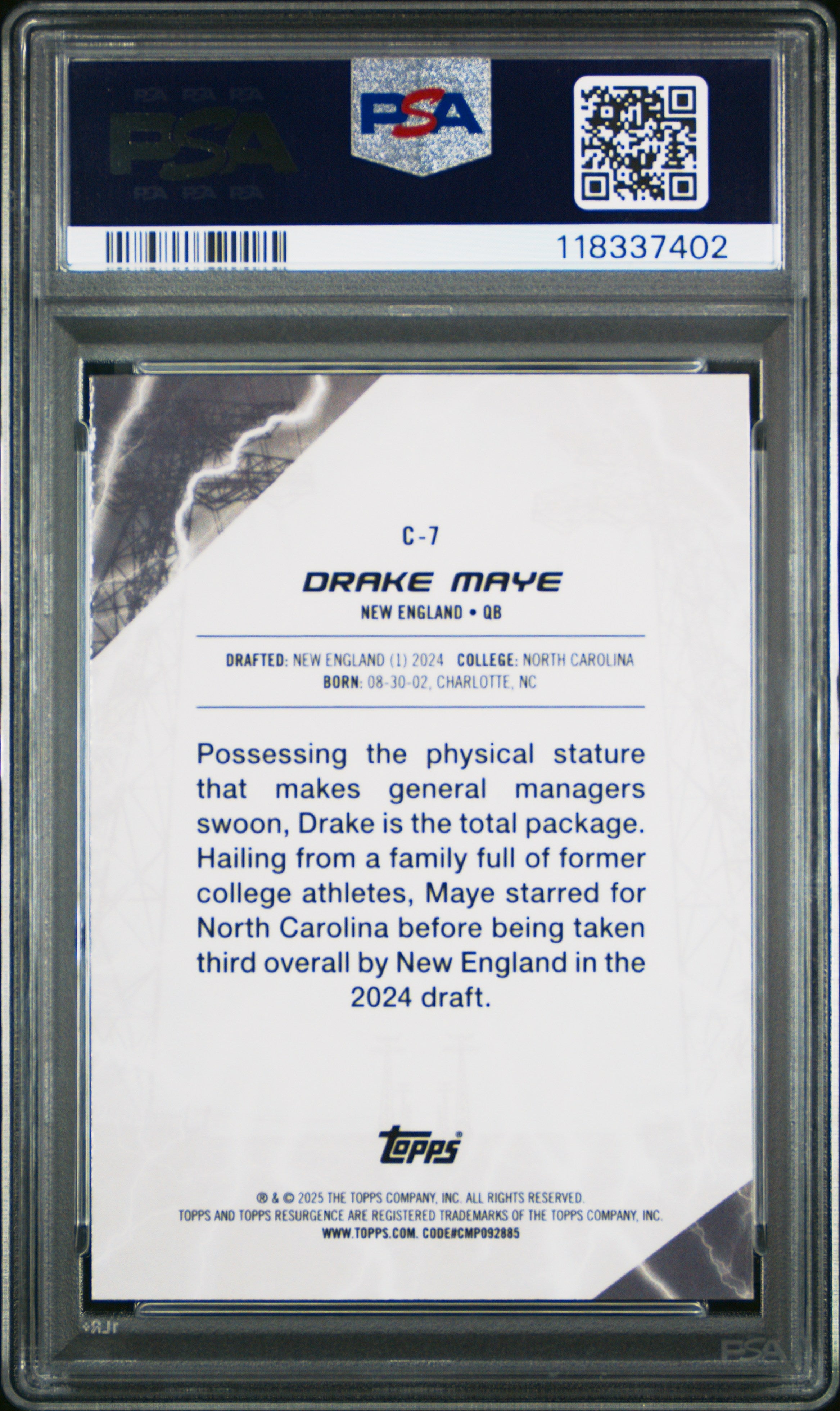 Graded 2024 Topps Resurgence Drake Maye #C7 Conductors Rookie RC Football Card PSA 10 Gem Mint